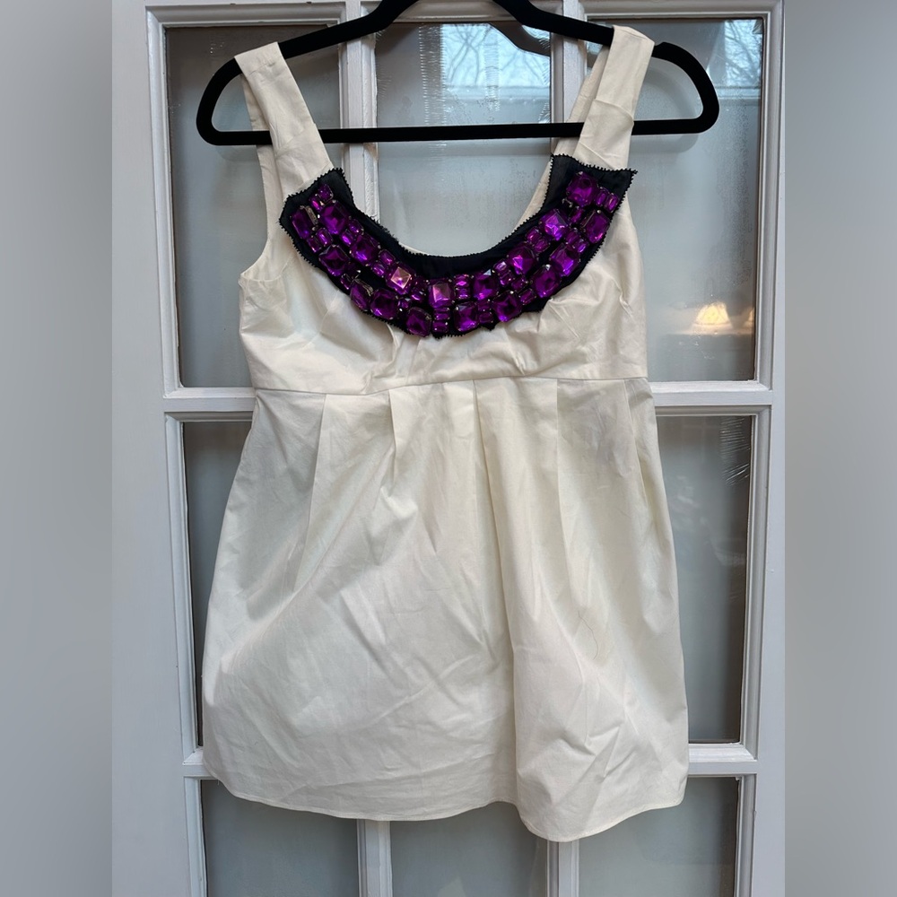 Vera Wang Lavender Label Babydoll Jewel Top Blouse Size XS Silk Chic Designer